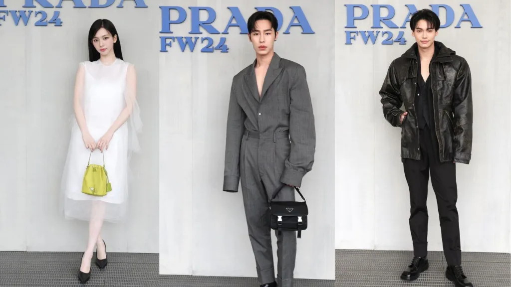 aespa Karina, Lee Jaewook, and Winmeta at the Prada FW24 show for Milan Fashion Week