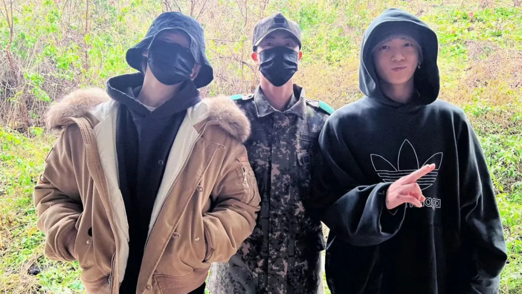 BTS jimin, jin, and jungkook at the military training centre