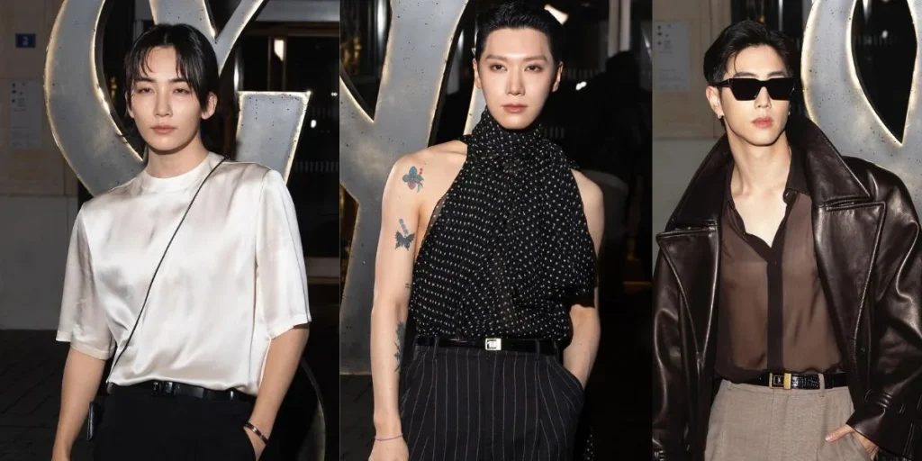 SEVENTEEN’s Jeonghan, GOT7’s Mark Tuan, and NCT’s Ten at the Saint Laurent FW24 Show in Paris