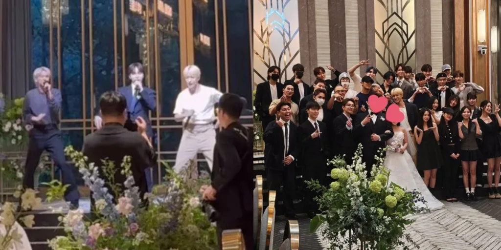 BSS hoshi, seungkwan, and dk at PLEDIS staff wedding