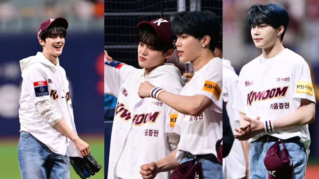 Gyuvin and Gunwook of zerobaseone at Kiwoom Heroes vs Doosan Bears baseball match