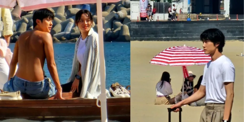 Kim Sejeong and Lee Jong Won on the set of Drunken Romance