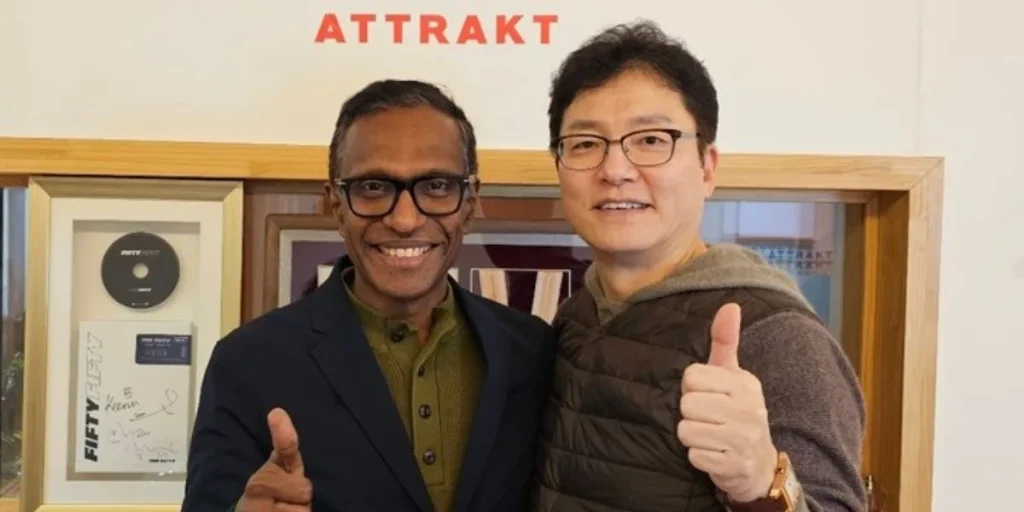 ATTRAKT CEO Jeon Hong Jun with Sony Music Asia & Middle East President Shridhar Subramaniam