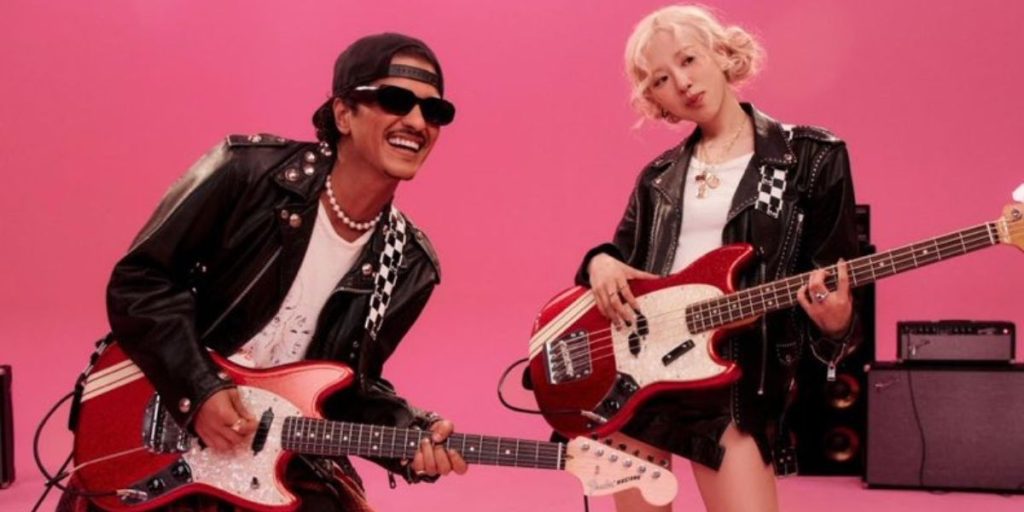 BLACKPINK Rosé and Bruno Mars in a still from APT. MV