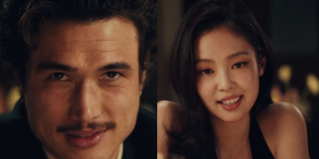 Charles Melton and BLACKPINK's Jennie in a still from Love Hangover MV