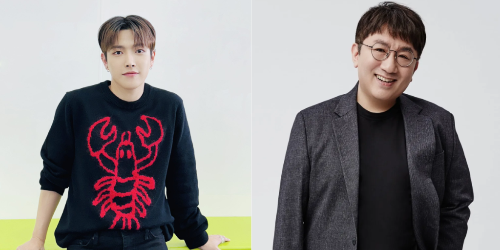 Hongjoong of ATEEZ and HYBE Chairman Bang Si Hyuk