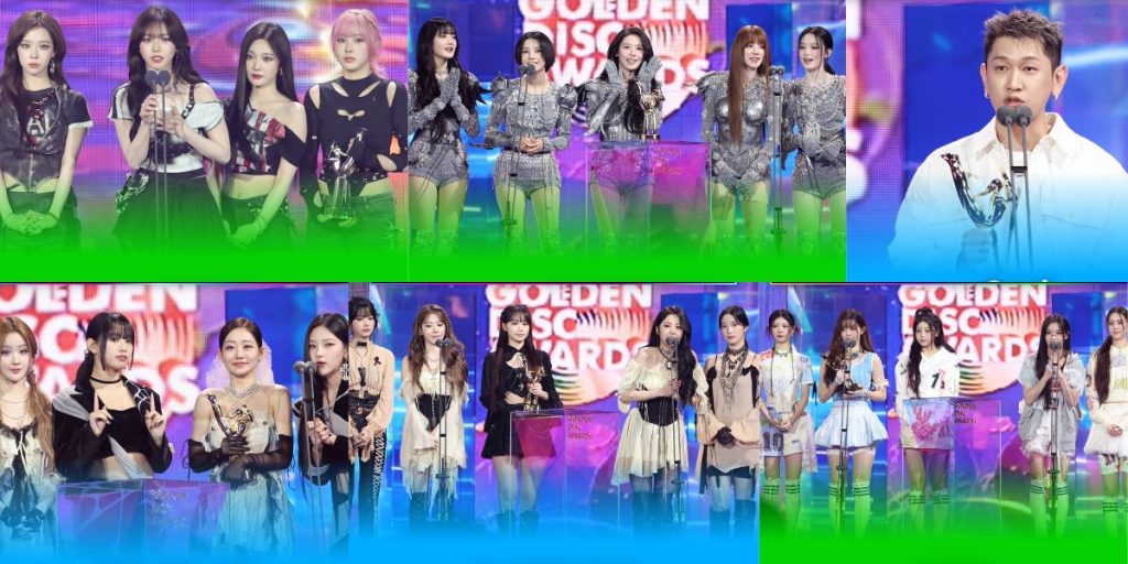 aespa, (G)I-DLE, Crush, KISS OF LIFE, LE SSERAFIM, and ILLIT receiving awards at the 39th Golden Disc Awards