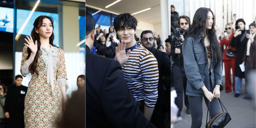 aespa's Karina, Byeon Woo Seok, and MEOVV Gawon at Prada FW2025 Show in Milan