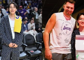 BTS j-hope with Luka Doncic at LA Lakers vs Golden State Warriors game