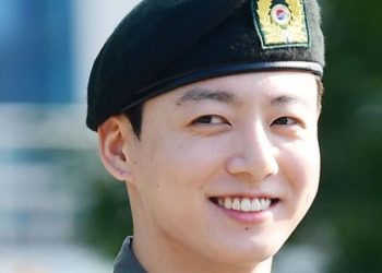 Jungkook of BTS being discharged from the military