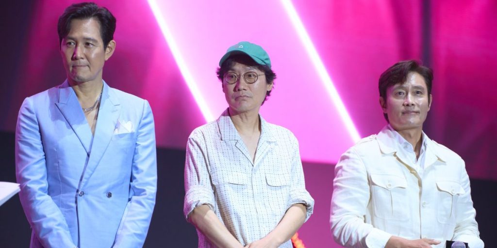 Lee Jung Jae, Hwang Dong Hyuk, and Lee Byung Hyun [Netflix]