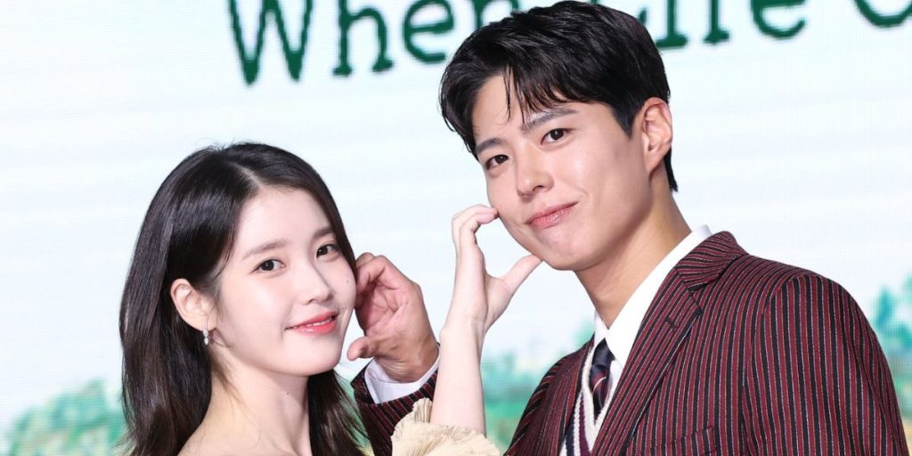 IU and Park Bo Gum at the press conference for When Life Gives You Tangerines