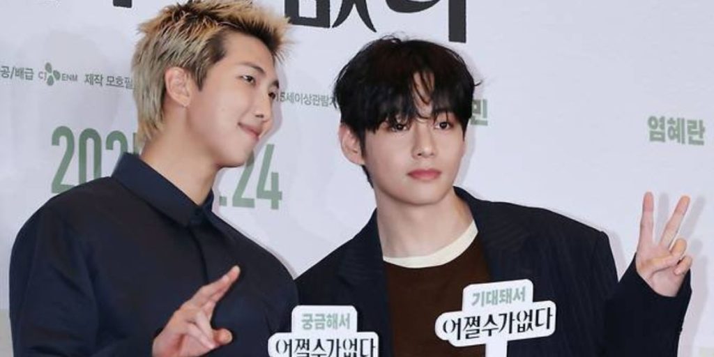 BTS RM and V at the 'No Other Choice' premiere
