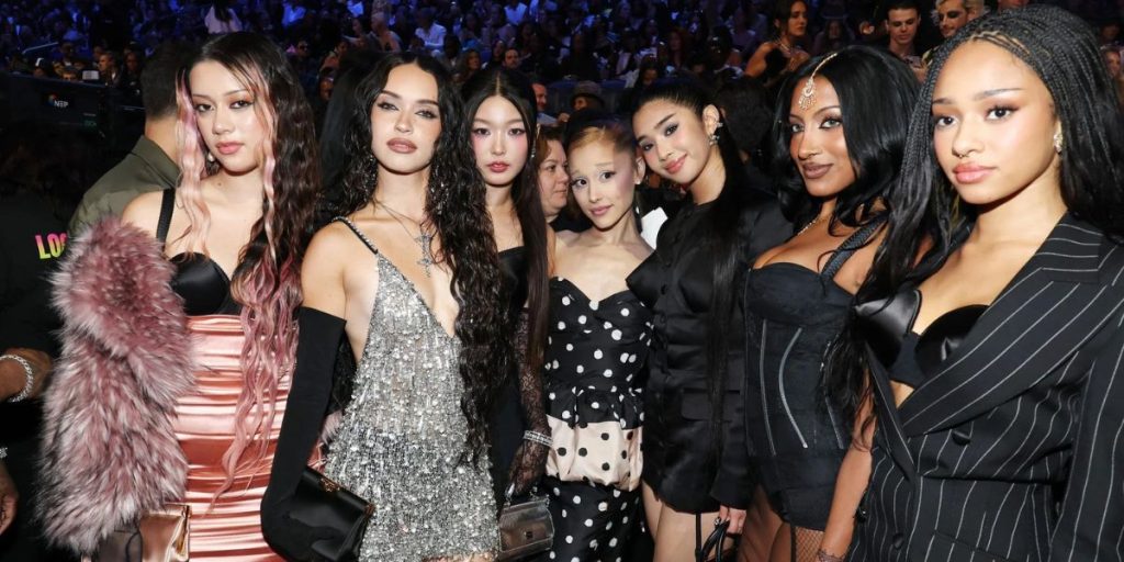 KATSEYE with Ariana Grande at 2025 MTV VMAs