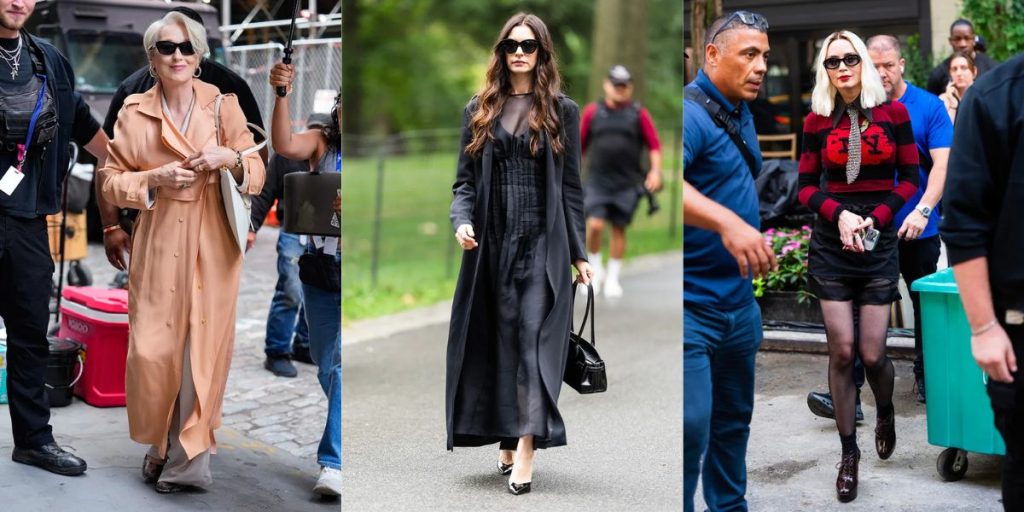 Meryl Streep, Anne Hathaway, and Emily Blunt on the set of 'The Devil Wears Prada 2'